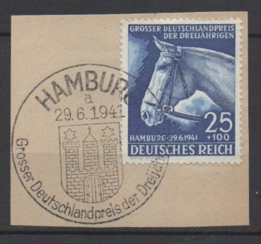 Michel Nr. 779, Deutsches Derby auf Briefstück.
